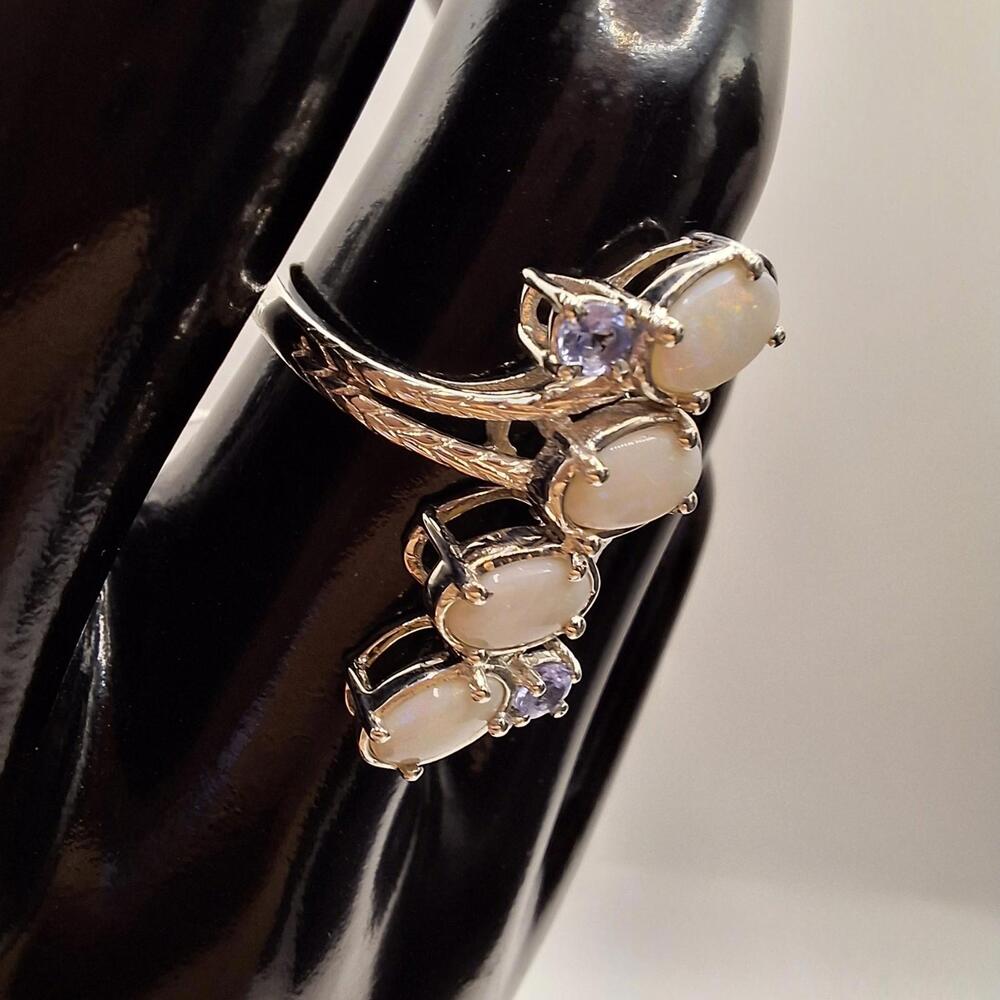 925 Sterling Silver Ring Fire Opal Tanzanite Gems… - image 3